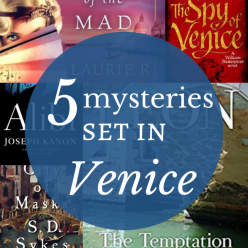covers of 5 mystery books set in venice