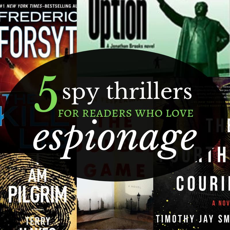 Covers of five spy novels