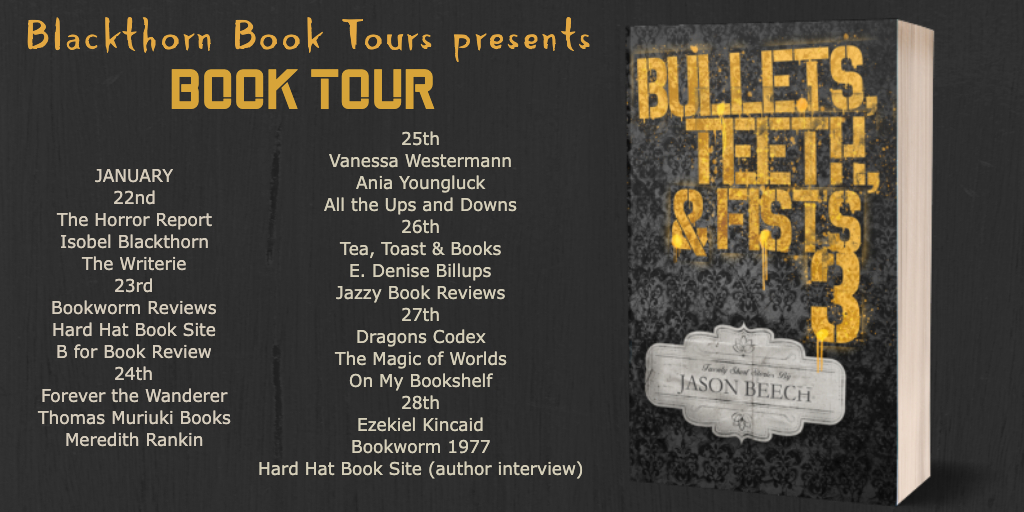 Book banner for Bullets, Teeth, & Fists 3 tour