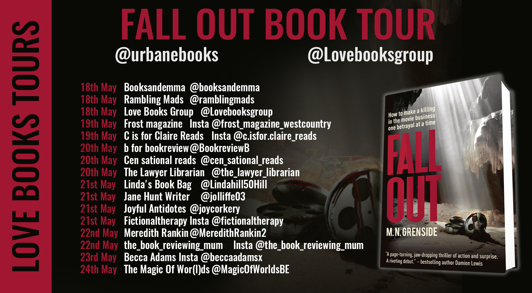Blog tour poster for Fall Out by Mark Grenside
