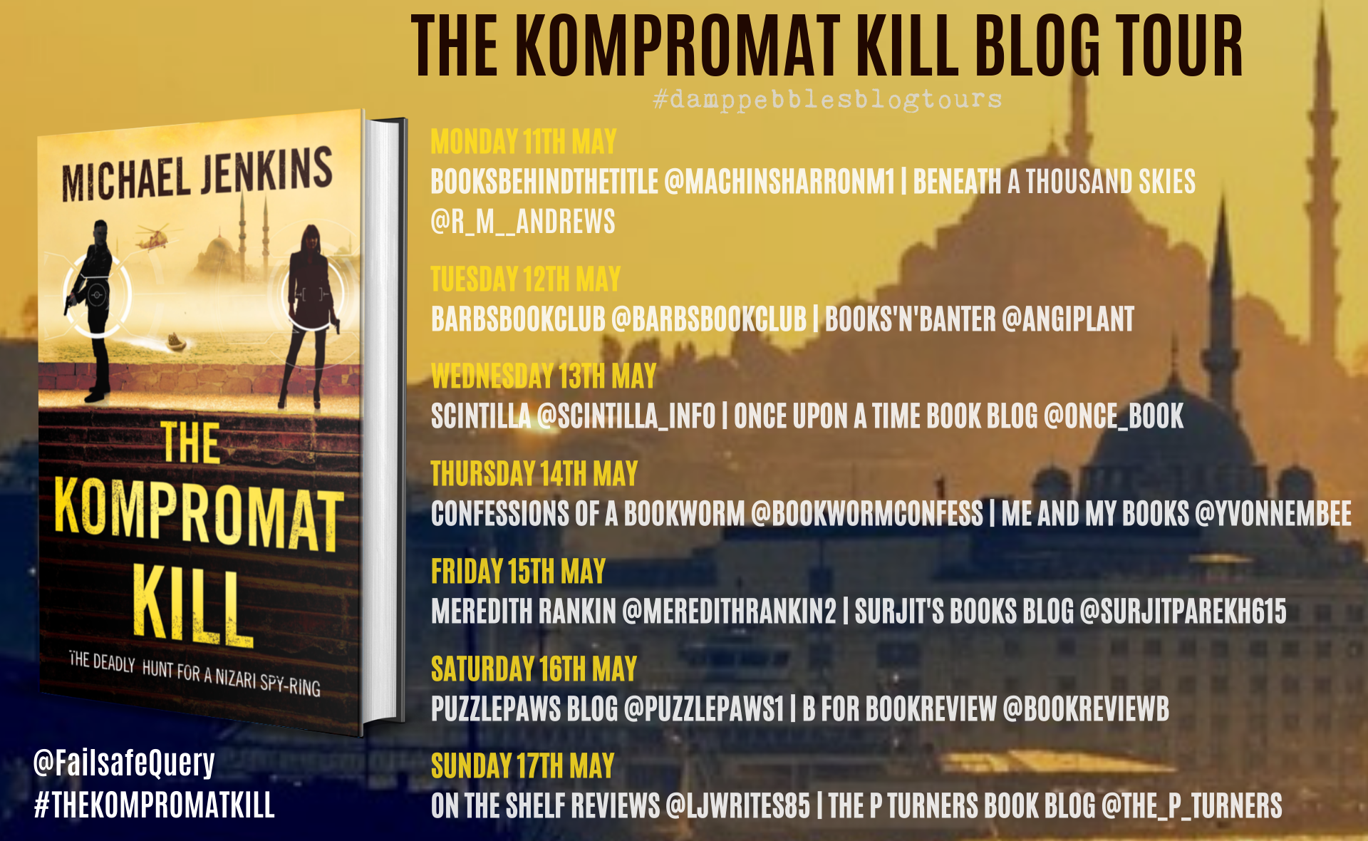 blog tour poster for The Kompromat Kill by Michael Jenkins