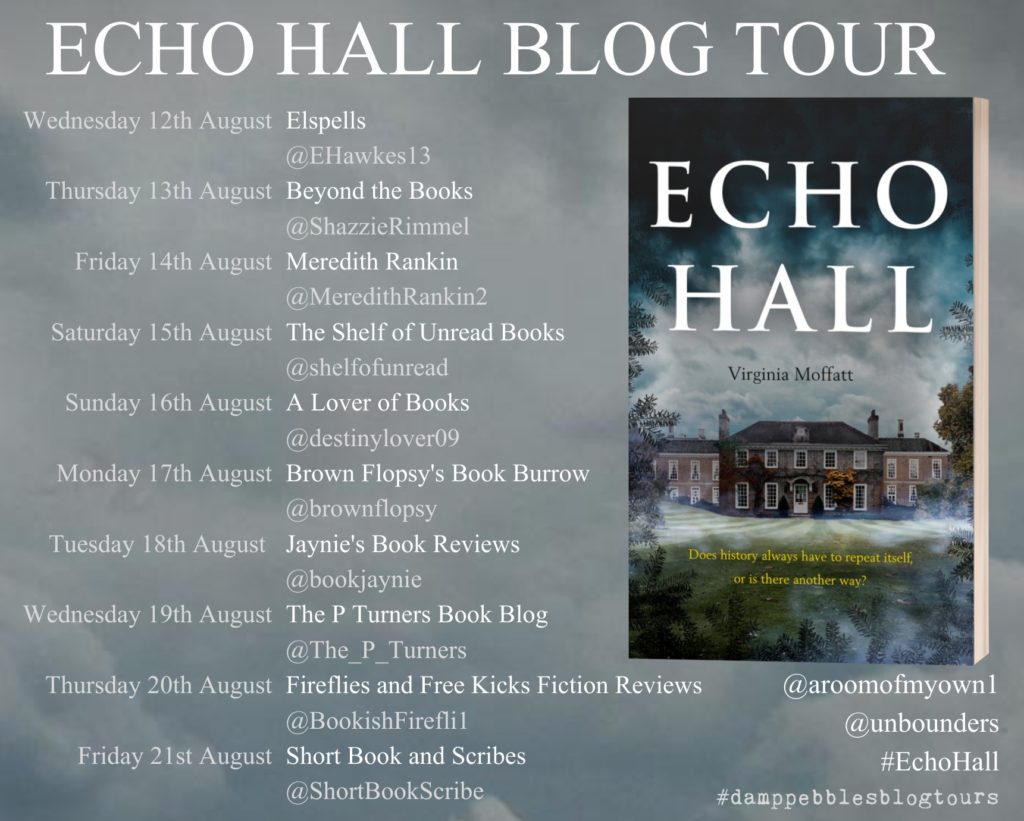 Blog tour poster for Echo Hall by Virginia Moffatt