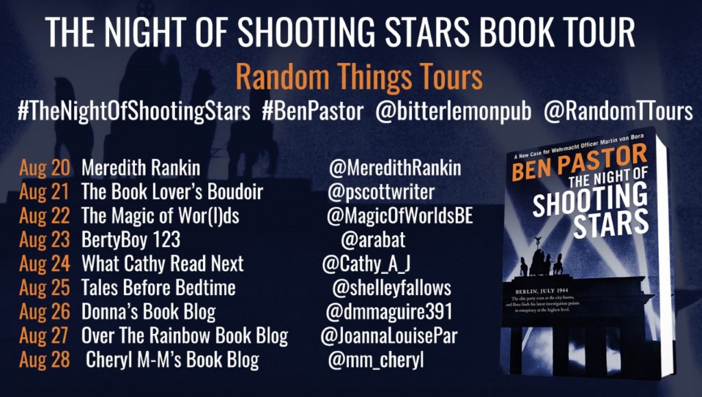 The NIght of Shooting Stars book tour poster #TheNightOfShootingStars #BenPastor #bitterlemonpub #RandomThingsTours